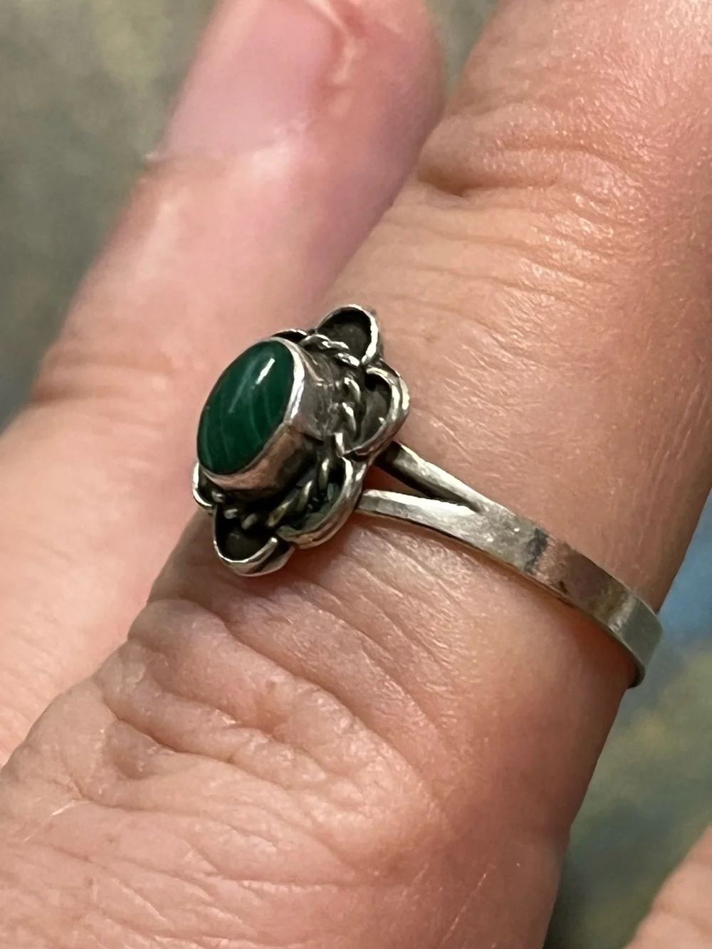 Vintage Mexico Sterling Silver 925 Malachite Statement Ring - Size 5.75
